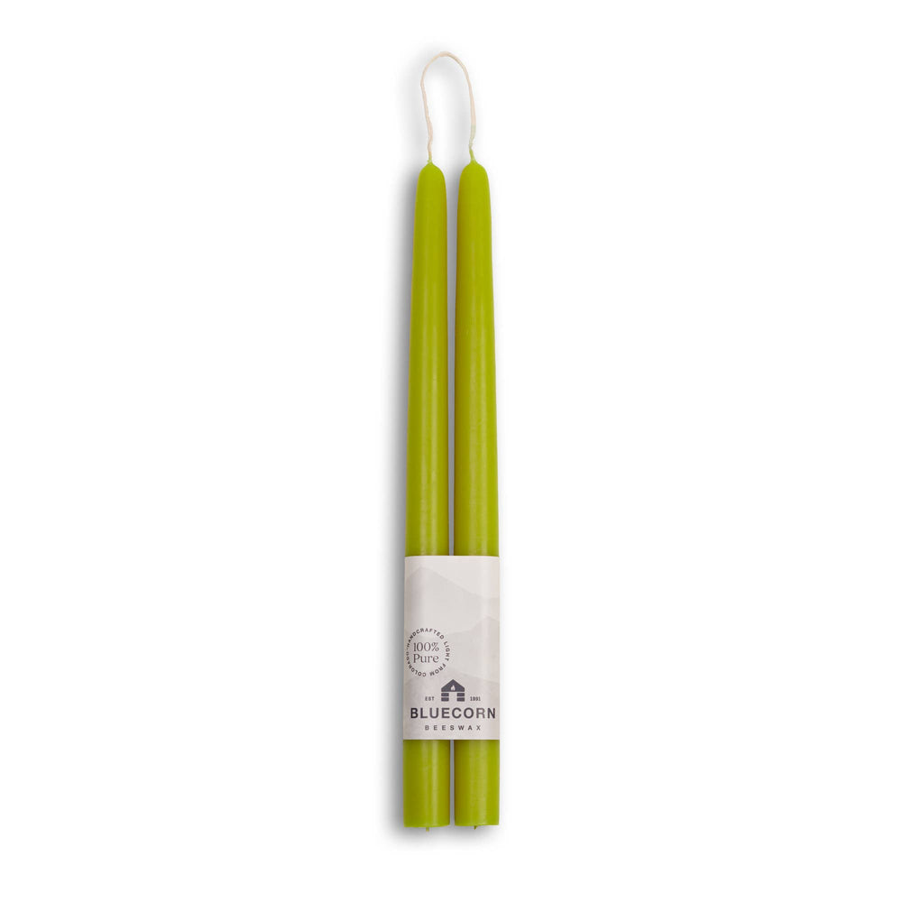 Bluecorn Candles - Pair of Hand-Dipped Beeswax Taper Candles: 10" / Pistachio