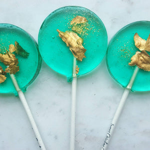 Sweet Caroline Confections - Teal and Gold Sparkle Lollipops, Green Apple, 10/Case -VEGAN